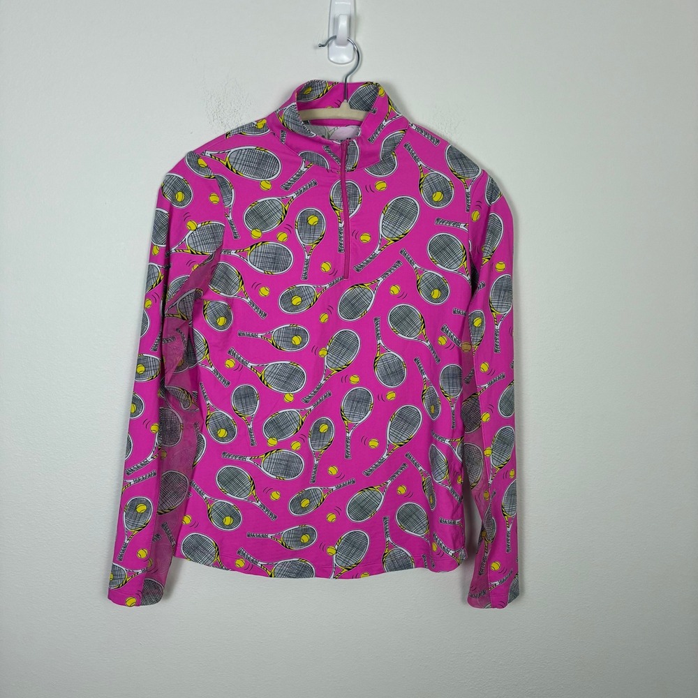 IBKUL XS Pink Tennis Racket Long Sleeve Quarter Zip Pullover Top Athletic Summer